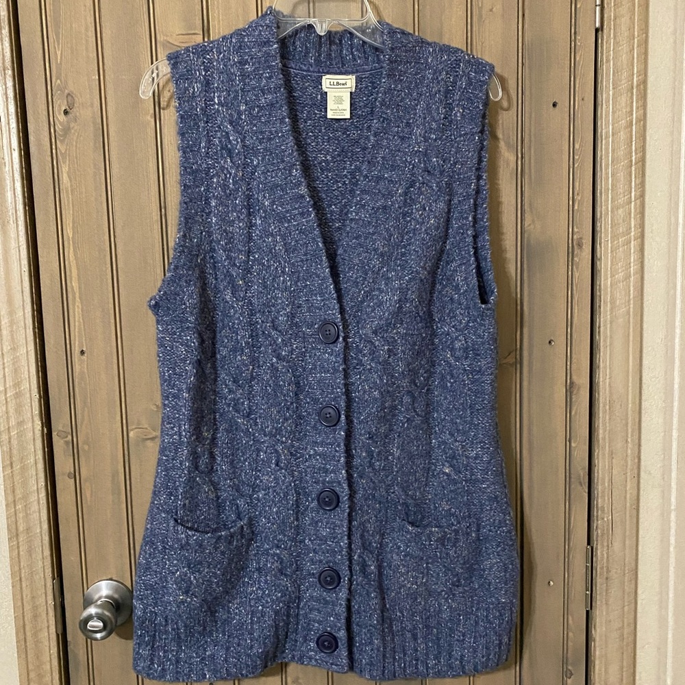L.L. Bean Vintage Cable Knit Sweater Vest Women's Blue Wool Blend